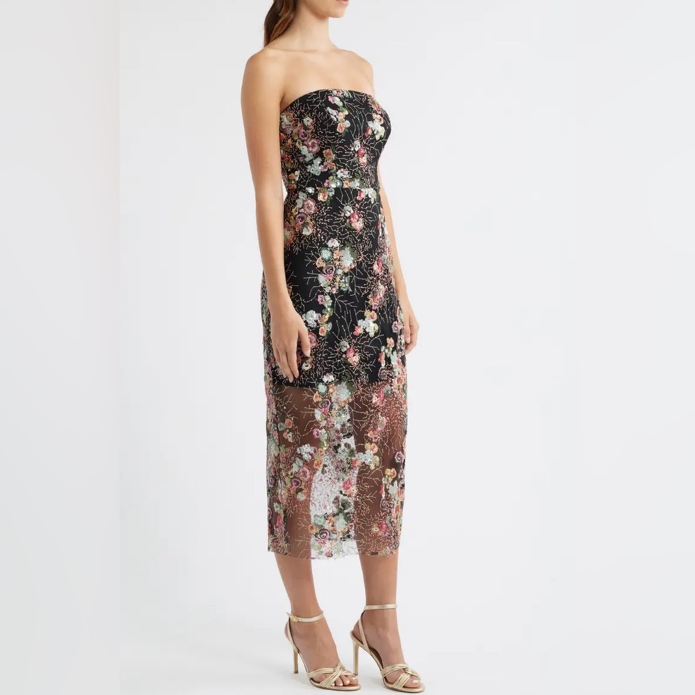 Sam Edelman Floral Sequin Strapless Midi Dress